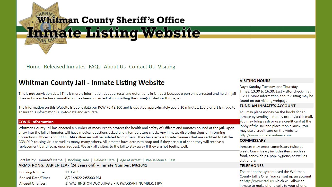 Whitman County Jail - Inmate Listing Website